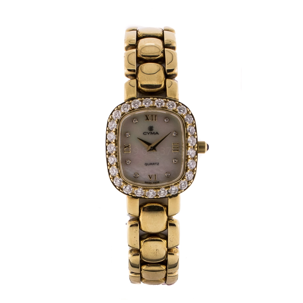 Cyma Ladies Watch 18K Yellow Gold MOP Dial Diamonds 22mm Quartz FINAL SALE SOLD AS IS