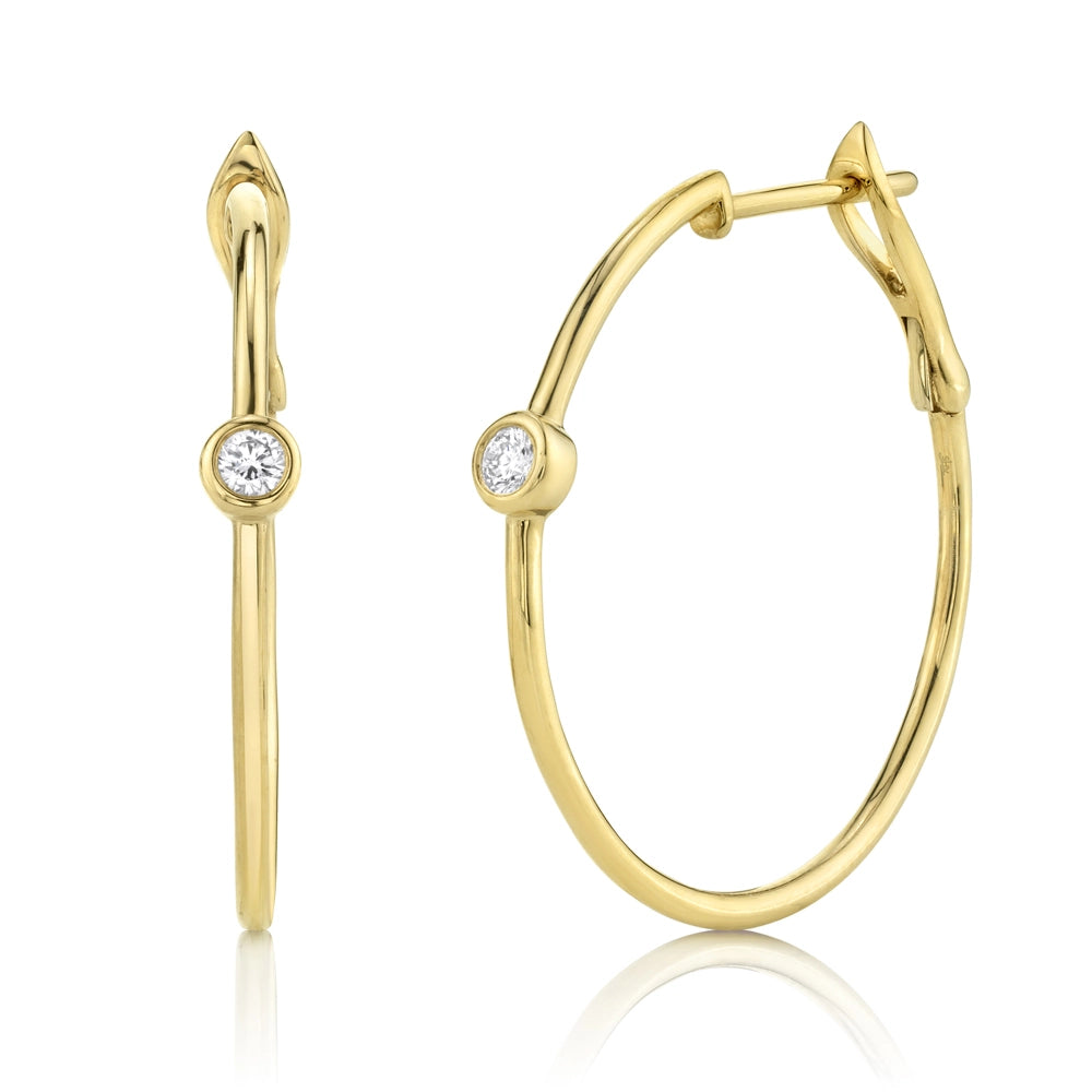 14k Gold Bezel Hoop Earrings for Women - 14k Gold Solitaire online Earrings