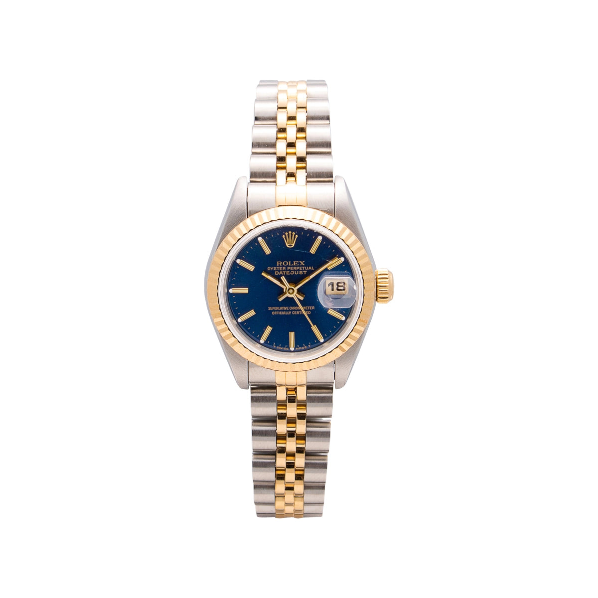 Rolex Oyster Perpetual 25mm Ladies 18k/ss Gold Watch Sapphire