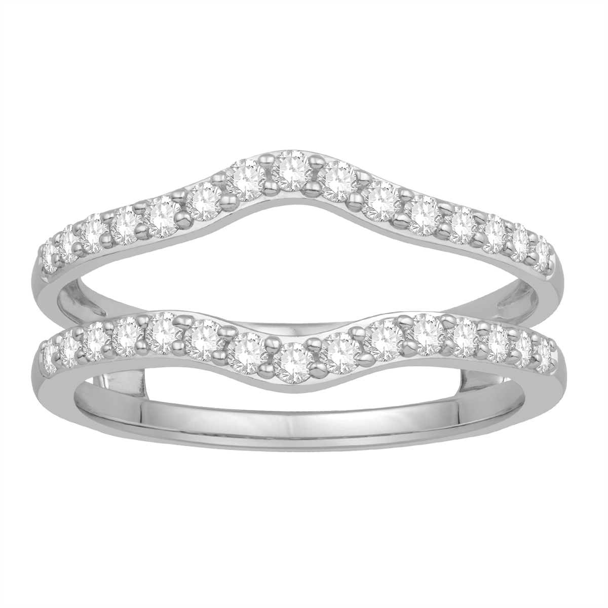 14k White Gold Diamond Ring Guard, Bead Set