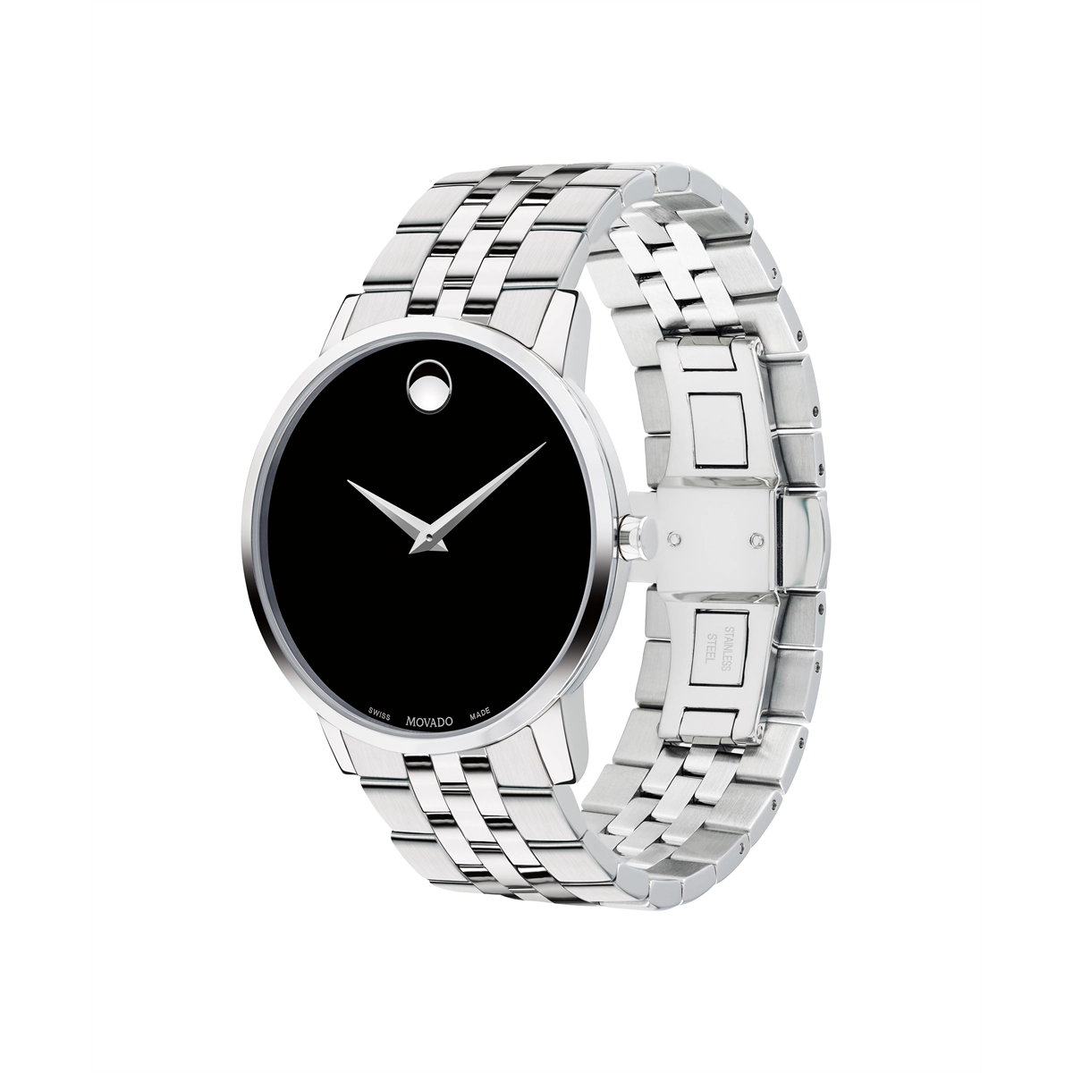 Movado museum black dial stainless steel men's watch best sale