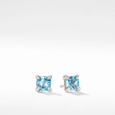 David Yurman Earrings in Silver containing Blue topaz , Multi-gemstone, Diamond E16330DSSABTDI