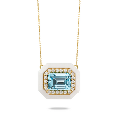 Doves Necklaces in Yellow Gold containing Blue topaz , Other, Multi-gemstone, Diamond N9254WABT