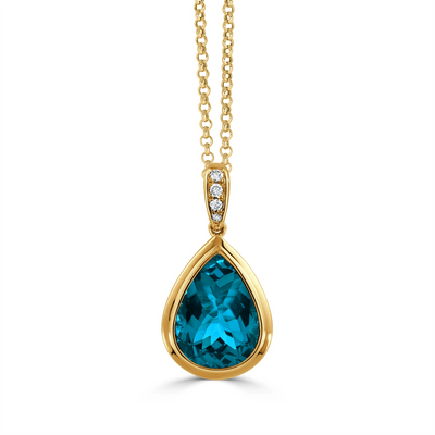 Doves Pendants in Yellow Gold containing London blue topaz, Multi-gemstone, Diamond P10751LBT-Y