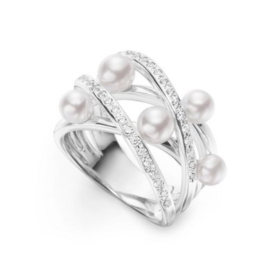 csv_image Mikimoto Ring in White Gold containing Multi-gemstone, Diamond, Pearl MRQ10067ADXW