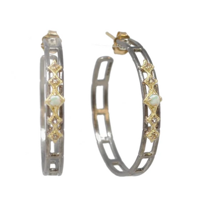 Armenta Earrings in Mixed Metals containing Opal, Multi-gemstone, Morganite 20539