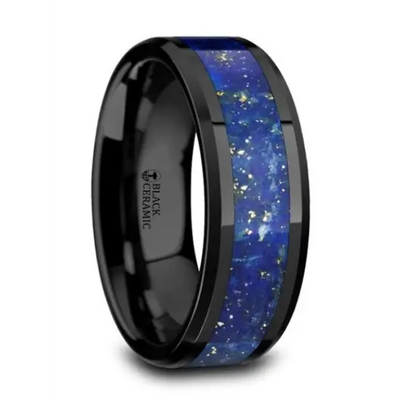 Mens Bands Wedding Rings in Alternative Metals containing Lapis C5731-PBCL-8MM-9.5