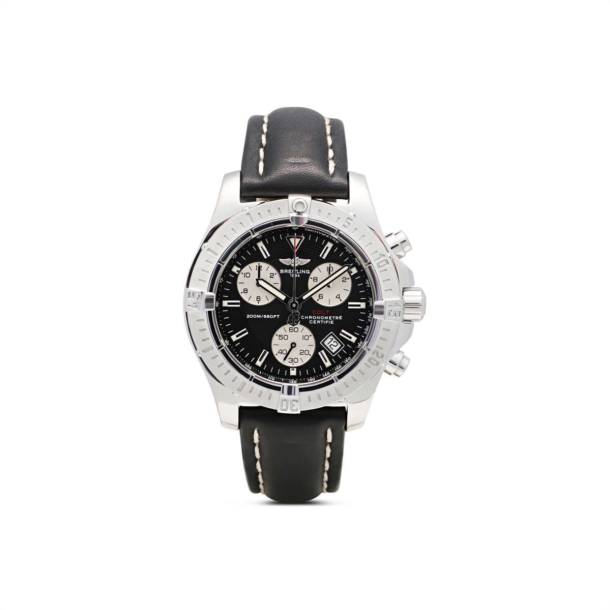 Breitling Colt Chronograph Steel Black Leather Quartz (Preowned ...