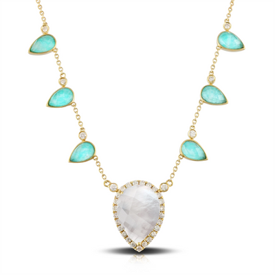 Doves Necklaces in Yellow Gold containing Mother of pearl, Quartz, Other, Multi-gemstone, Diamond N8669AZMP