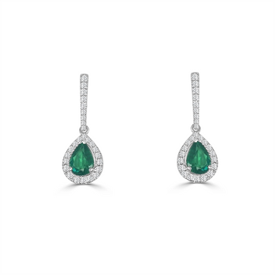 Frederic Sage Earrings in White Gold containing Multi-gemstone, Diamond, Emerald E8005-EMW