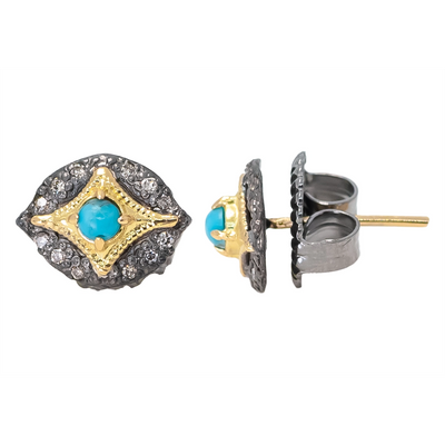 Armenta Earrings in Mixed Metals containing Multi-gemstone, Diamond, Turquoise 21790