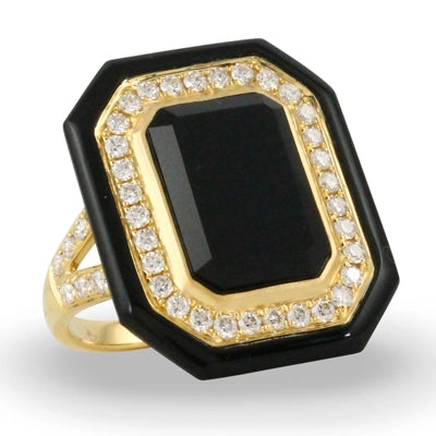 Doves Rings in Yellow Gold containing Black onyx, Multi-gemstone, Diamond R9132BO