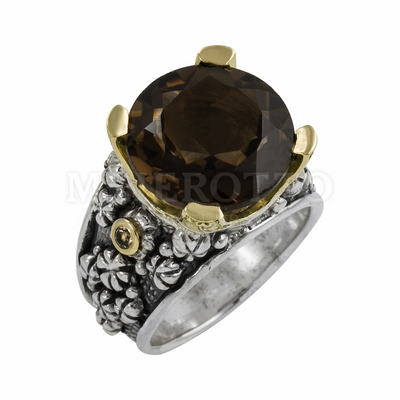 Konstantino Rings in Mixed Metals containing Smokey quartz 63638