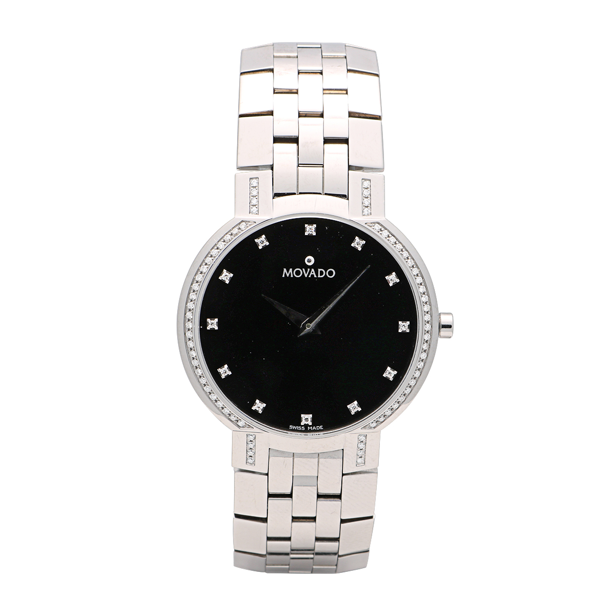 Movado Faceto Watch Stainless Steel Diamond Bezel/Dial 35mm Quartz (Pr ...